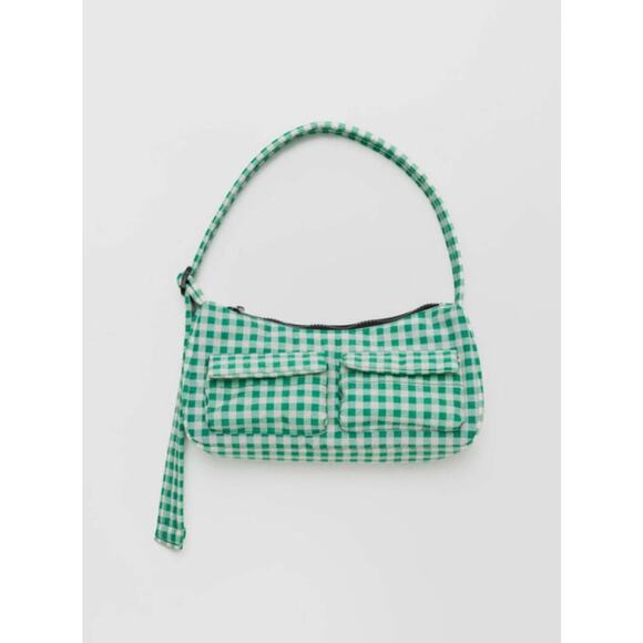 Baggu NWOT Cargo Shoulder Bag In Gingham Green White - Picture 2 of 11